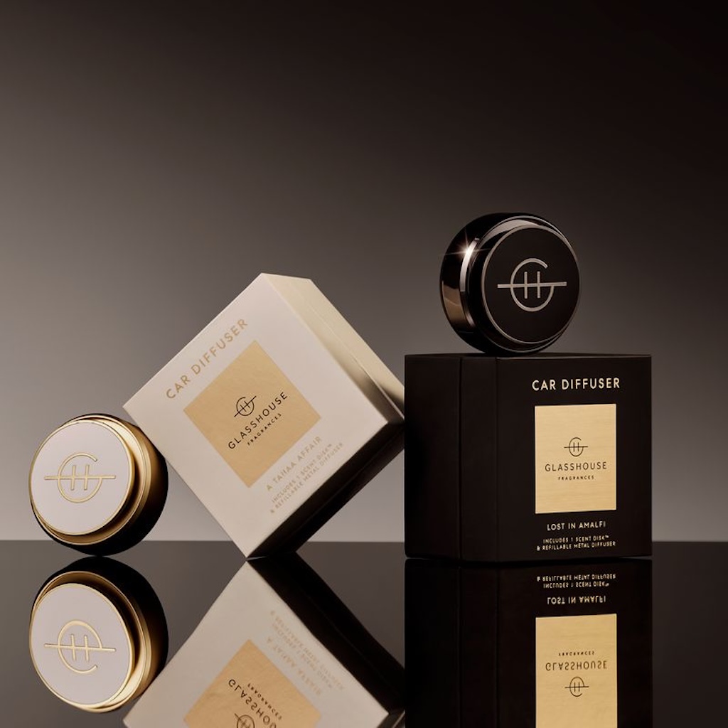 Glasshouse Black Car Diffuser with Lost in Almafi Scent Disk - Image 2